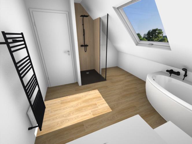 Plan 3D Vue sur la douche à l'italienne 