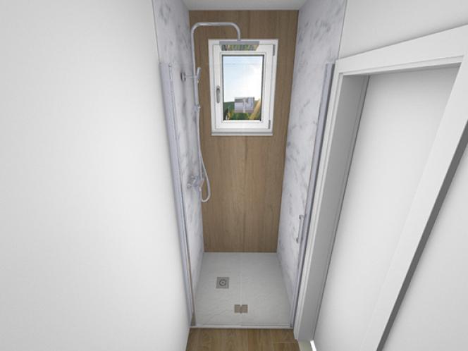 Plan 3D Vue sur la douche à l'italienne 